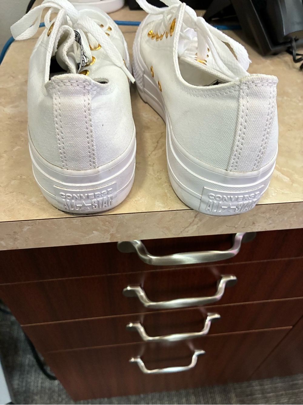 Converse White Low-Top Sneakers with Gold Eyelets - Picture 8 of 9